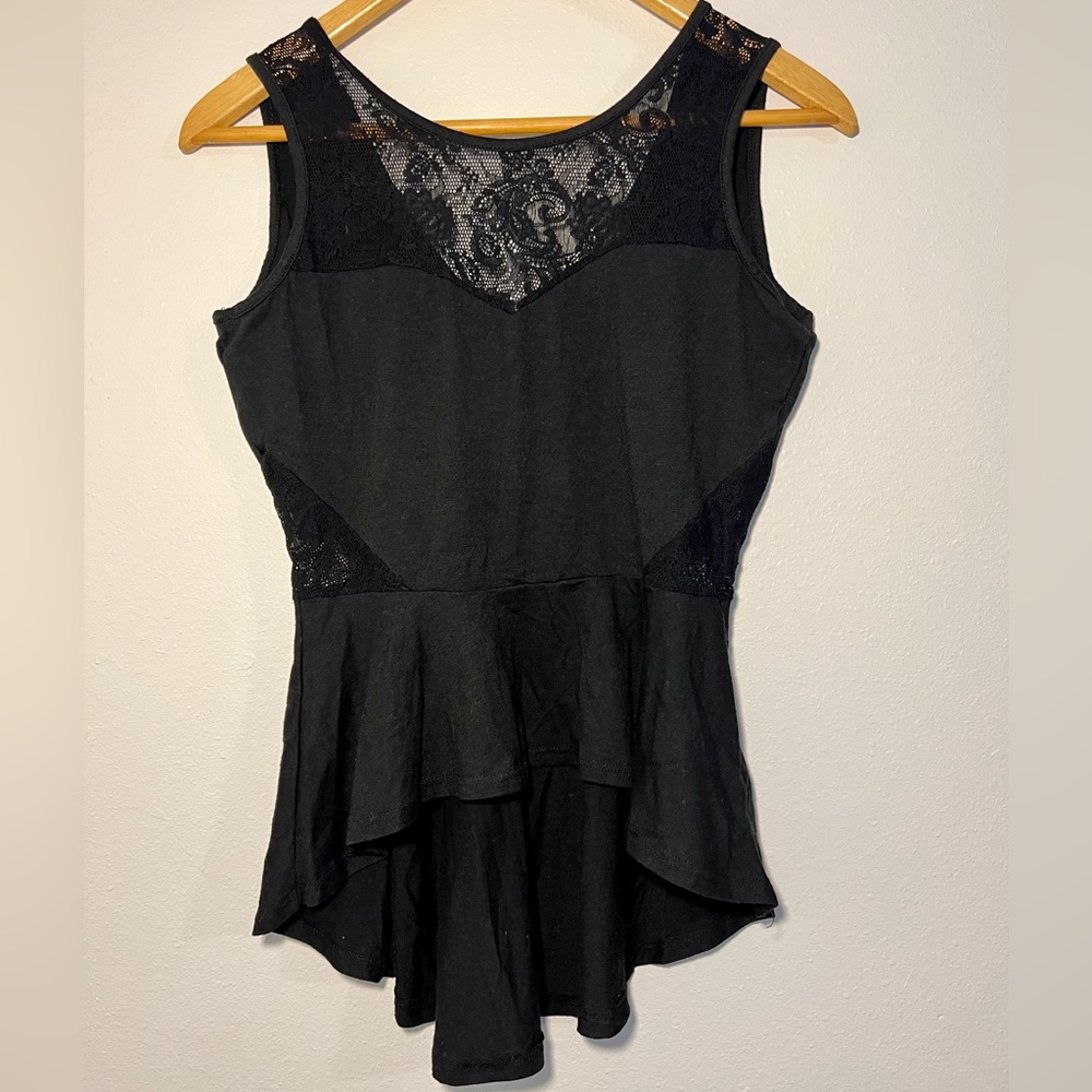 Papaya Black Peplum Top With Side Cut Outs, M